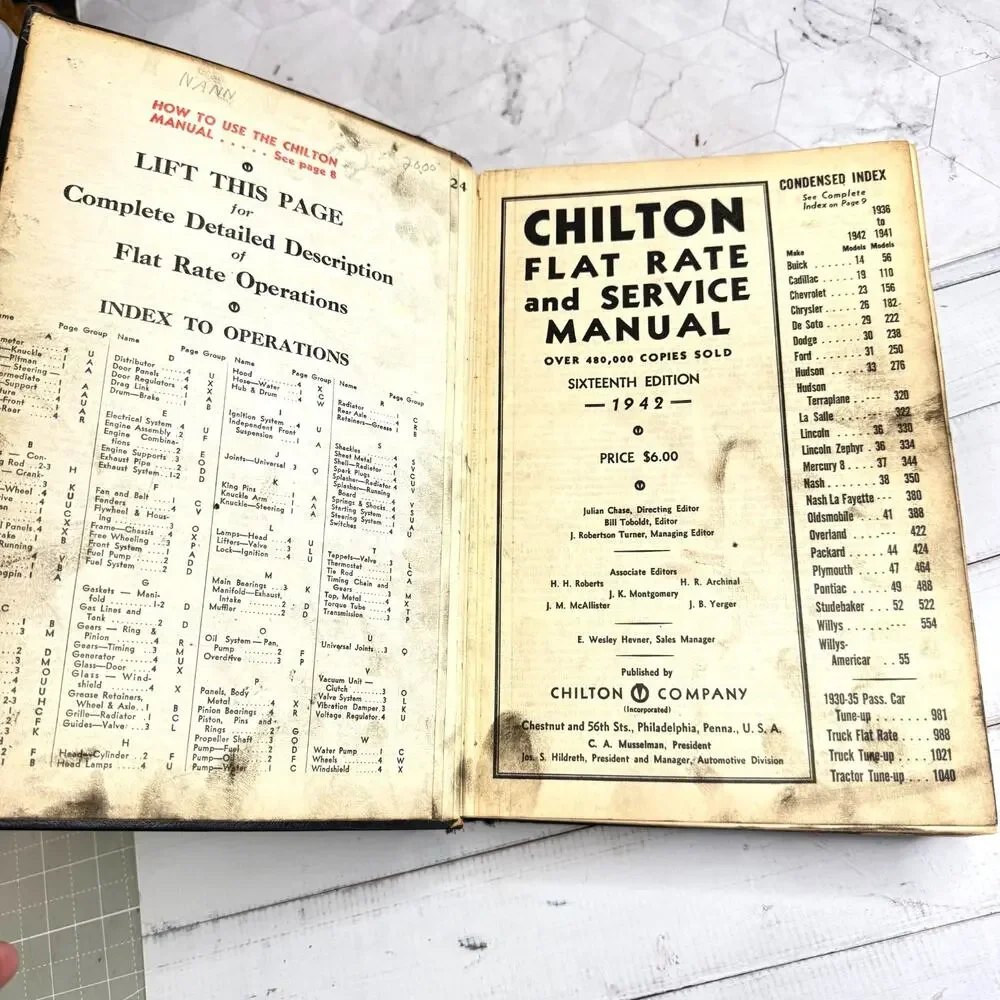 Chilton Flat Rate and Service Manual 1942 16th Edition Hardcover Book Vintage
